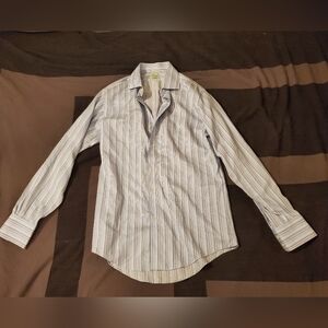 Brooks Brothers Milano Long Sleeve Blue Striped Buttondown Collared Dress Shirt